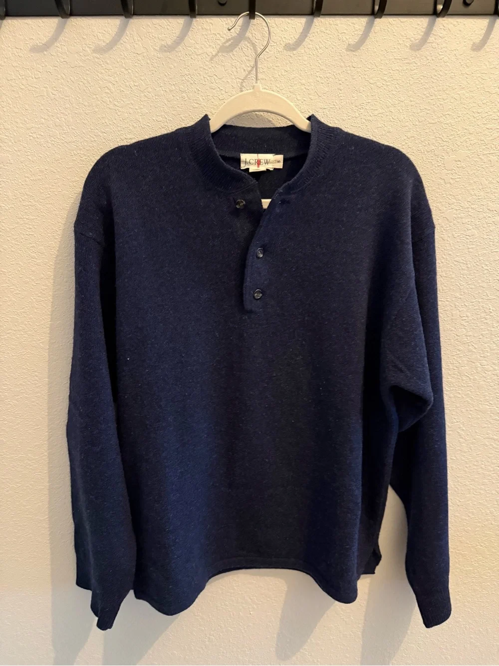 Vintage J.Crew Lambswool Henley Sweater - Navy Blue - Size Small (Mens)